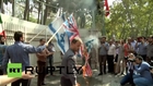 Iran: US, UK and Israeli flags BURN in Tehran outside former US embassy