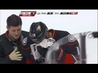Ryan Getzlaf Takes A Puck In The Face From A Tyler Seguin Slapshot. (HD)