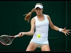 Canadian college training girl practising tennis and dripping with sweat