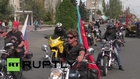 Ukraine: Russian Night Wolves parade through Lugansk