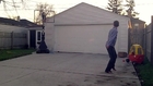Teen Kicks soccer Ball Behind Him and Makes Basket